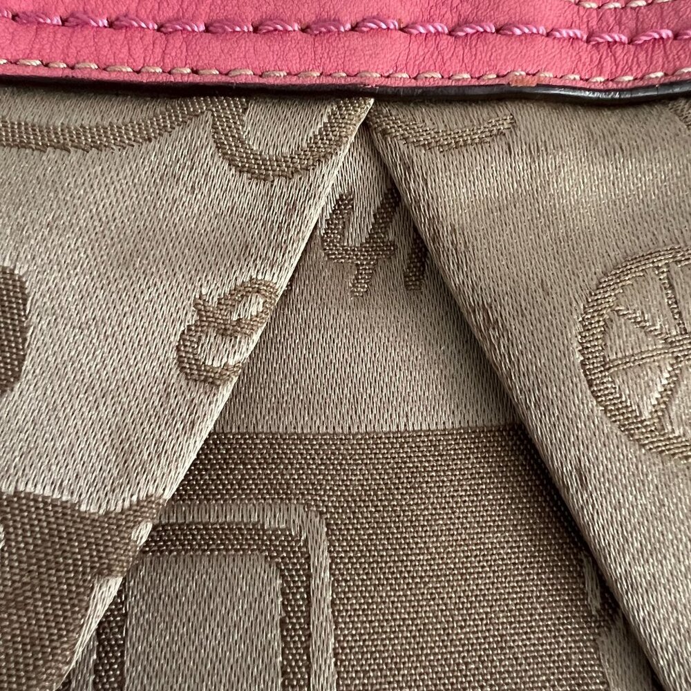 Coach F14482 Brown & Pink Tote Bag With Horse Carriage Pattern Dual Handles Zip - Picture 10 of 12